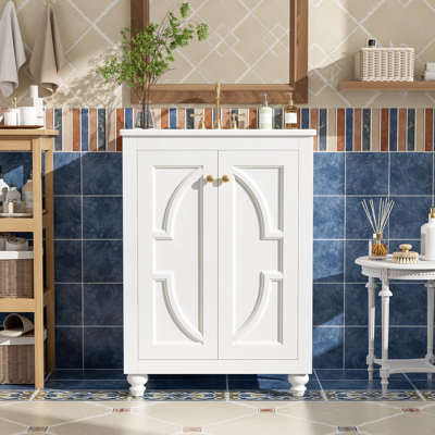 Meuble-lavabo moderne de 24 po avec motif elliptique orné et charnières à fermeture en douceur