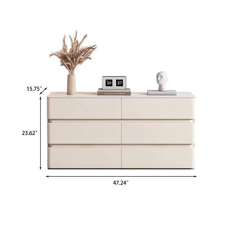 Commode 6 tiroirs 47,24 "de style minimaliste moderne avec plateau en pierre frittée, 23.62" H x 47.24" W x 15.75" D