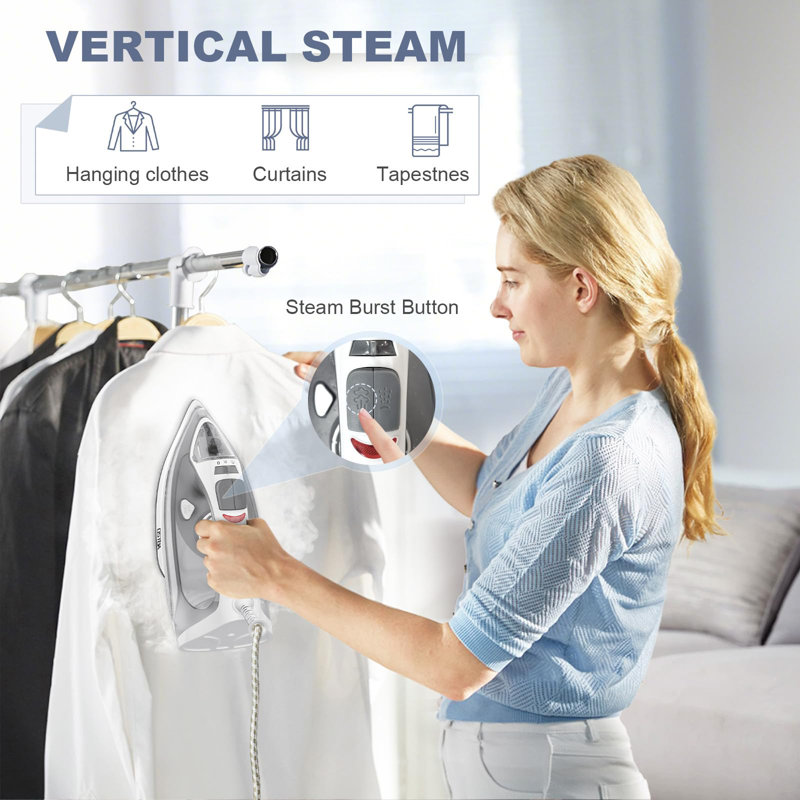 OSTBA 1600W Steam Iron for Clothes with Rapid Heating Nonstick Soleplate, Precise Thermostat Dial, Self-Cleaning, Anti-limescale, Drip Stop Function, 300ml Water Tank Clothes Iron
