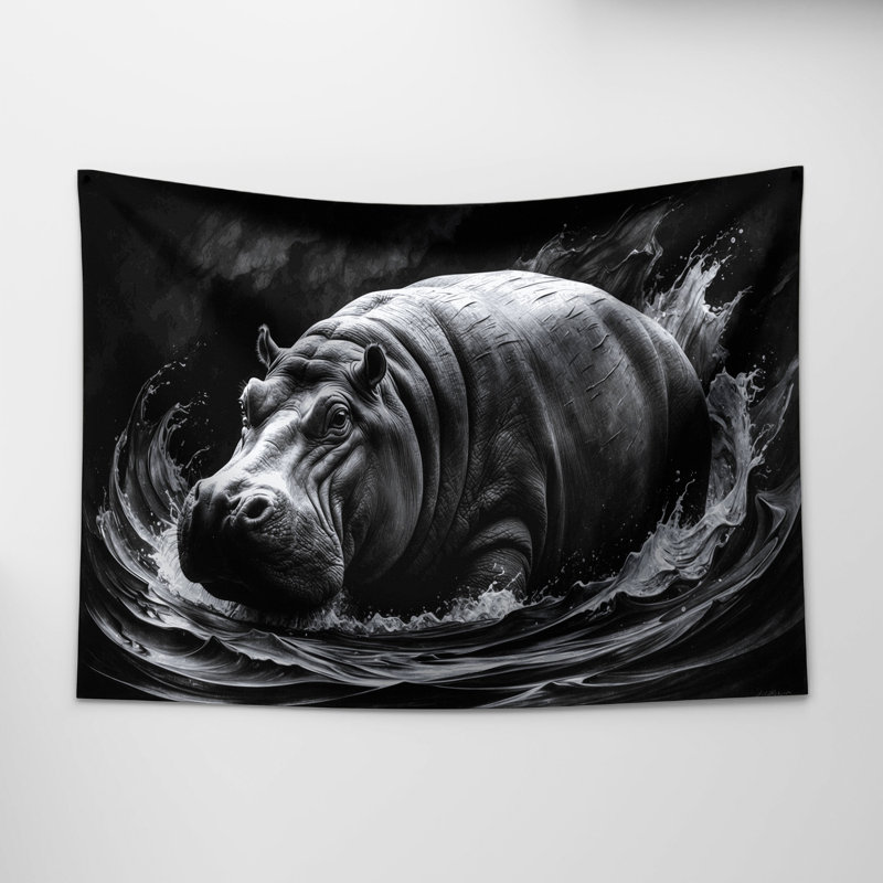 Tapisserie murale «Wildlife Hippopotamus», 88 po x 104 po