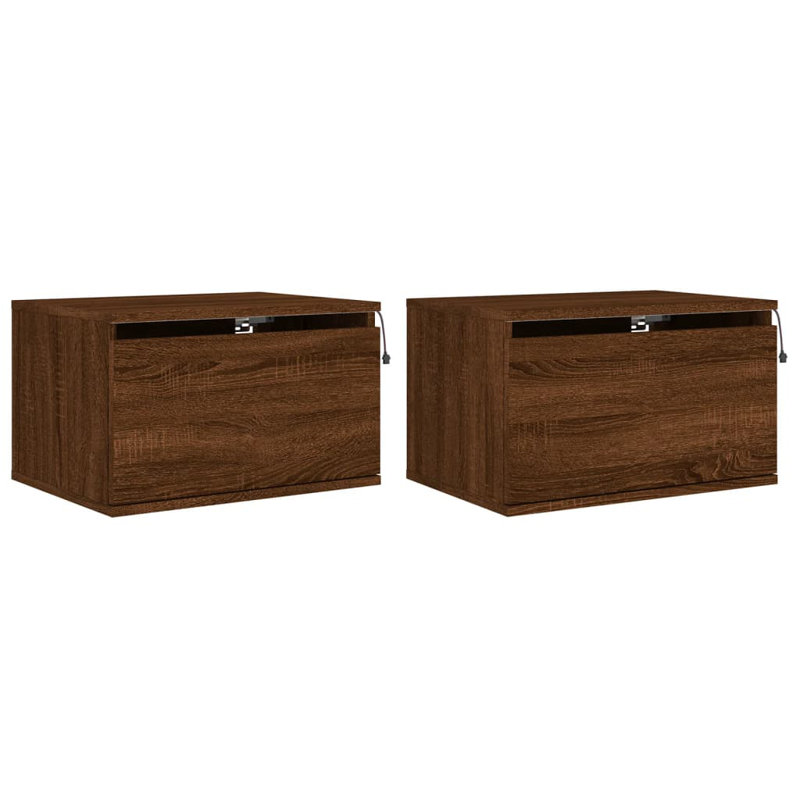Brayle 50cm W Engineered Wood Bedside Table, Brown Oak