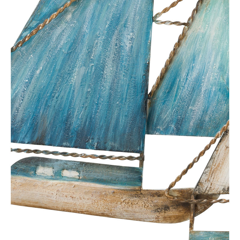 Azure Regatta Blue and White Metal Sailboat Wall Sculpture