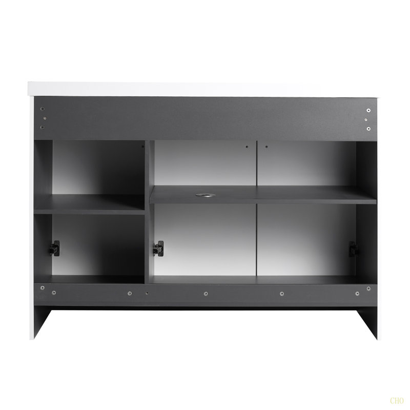 Meuble-lavabo autoportant 48 po et 3 portes d'armoire à fermeture en douceur (emballage KD) - sans le lavabo, Blanc