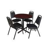 Neyland Cain Round X-Base Breakroom Table & 4 Restaurant Stack Chairs