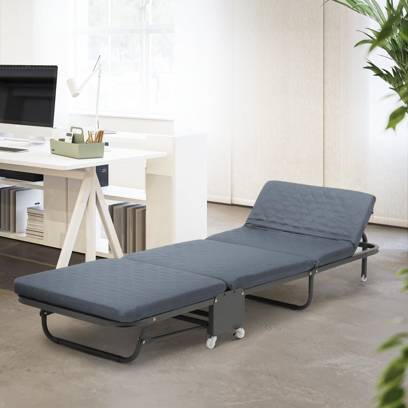 Dark Grey Adjustable Metal Frame Rollaway Bed with Foam Mattress