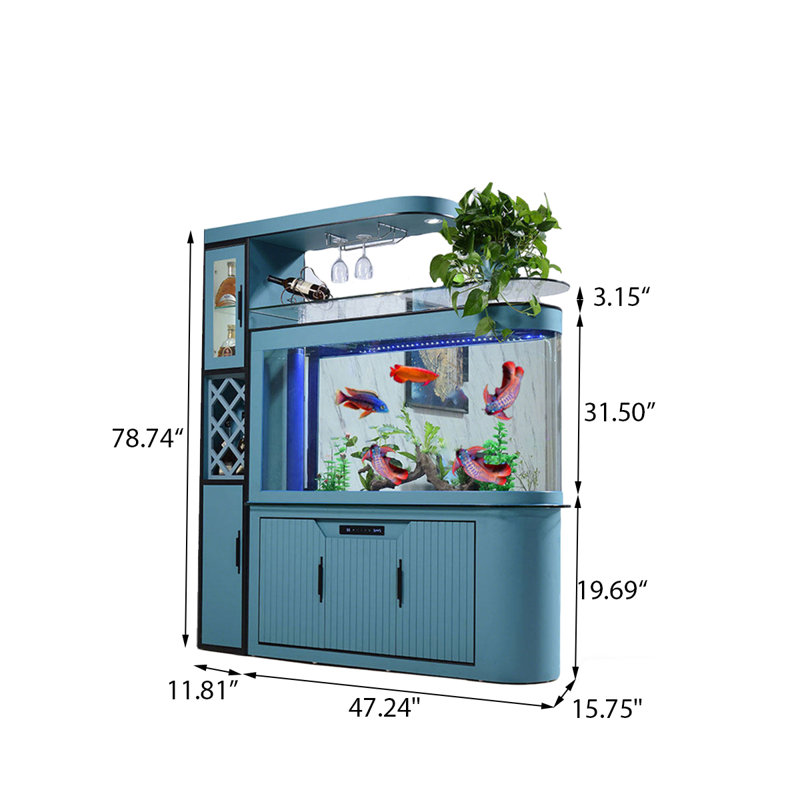 Grand aquarium en verre bleu 47,24 po avec système de filtration, Blue, 338.24 Gallon (78.74" H x 47.24" W x 15.75" D)