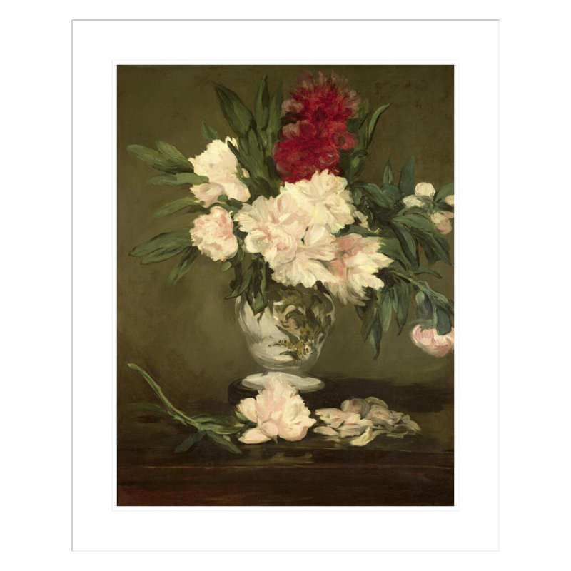 Vase de pivoines sur un petit piédestal par Edward Manet, impression giclée sur cadre, H 28,75 po x l 23,5 po