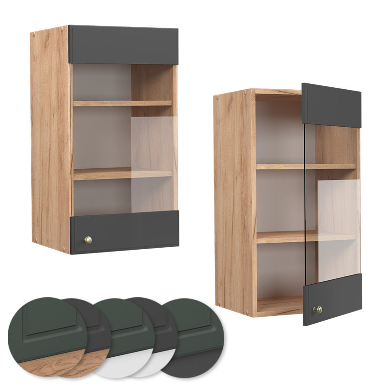 Glass Cabinet Anthracite/Green, Country House Style, Brown/Green