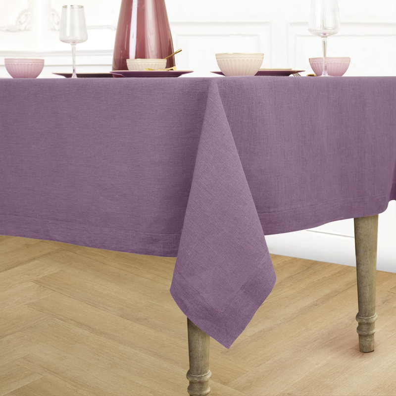 100% Pure Linen Tablecloth - Fete, 90" L x 60" W, Mulberry