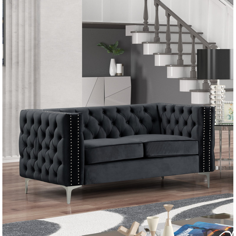 Nox 61'' Velvet Loveseat, Black