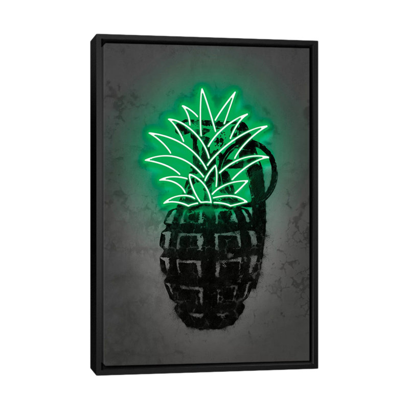Impression d’art graphique, "Pineapple" par Octavio Mielu, Toile avec cadre noir, Pas de tapis, H 40 po x l 26 po x P 1,5 po