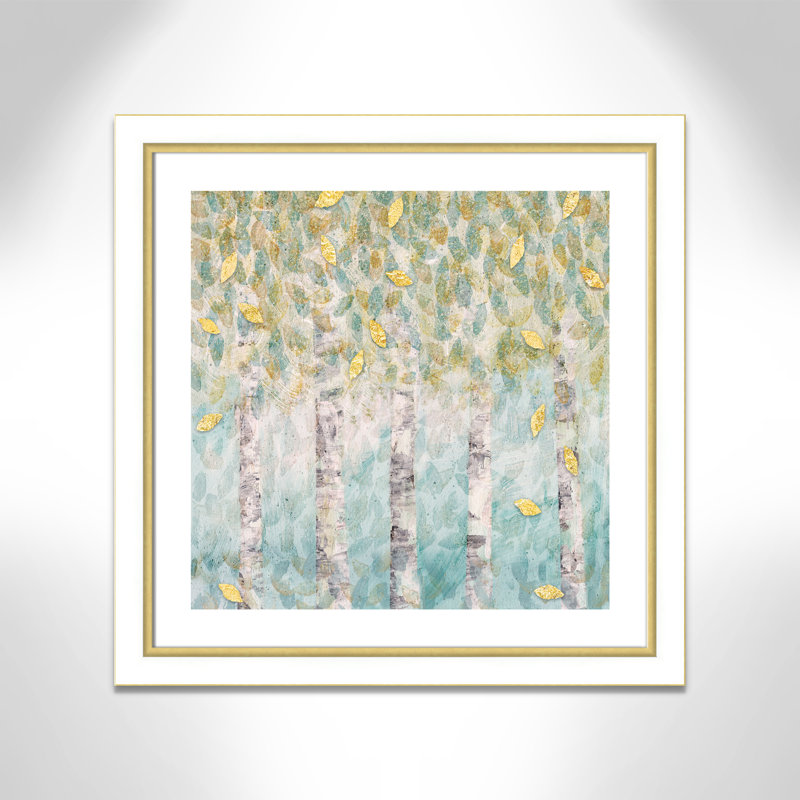 Bouleau aqua doux - peinture encadrée, Blanc/doré, H 29,75 po x l 29,75 po x P 1,125 po