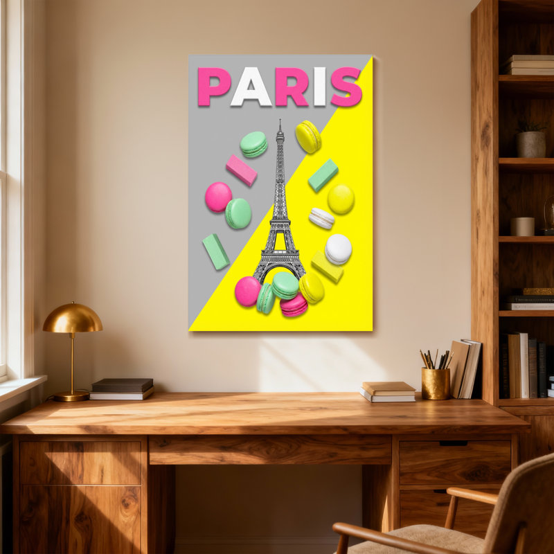 Motif de paysages colorés et de paysages urbains, Tour Eiffel, Macarons, H 30 po x l 20 po