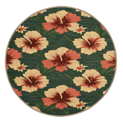 Washable Hibiscus Hawaiian Area Rug