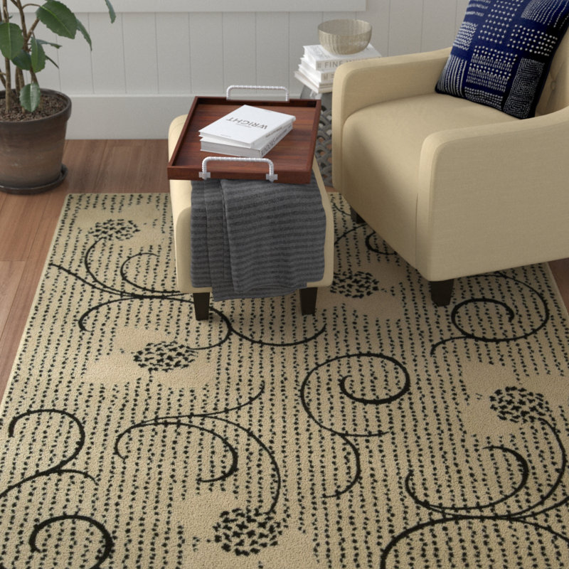 Tapis ivoire en laine tissé à la main Cayden, Rectangle 9 pi 6 po x 13 pi