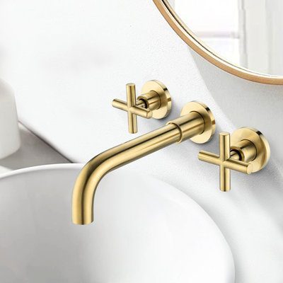 Bathroom Sink Faucet Wall Mounted - Rust Prevention, Smooth Drainage, Brushed Nickel Decoration Mount Corrosion Resistance, Noise Reducing Aerator, Pop-Up Drain Option