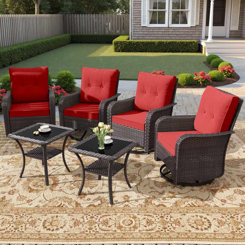 Imalai Wicker Patio Conversation Set with Cushions, Red