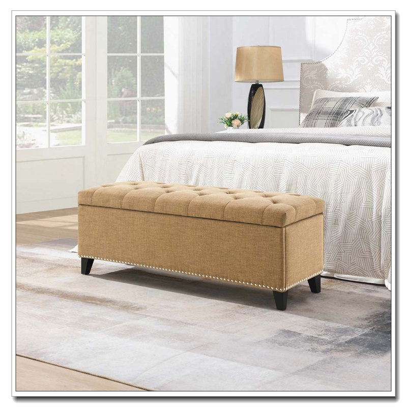 Repose-pieds 47,5 po, banc de rangement en lin, Brun