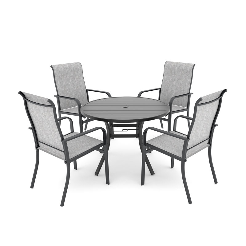 4 - Person Metal 41" Round Patio Dining Table Set, Black/Gray