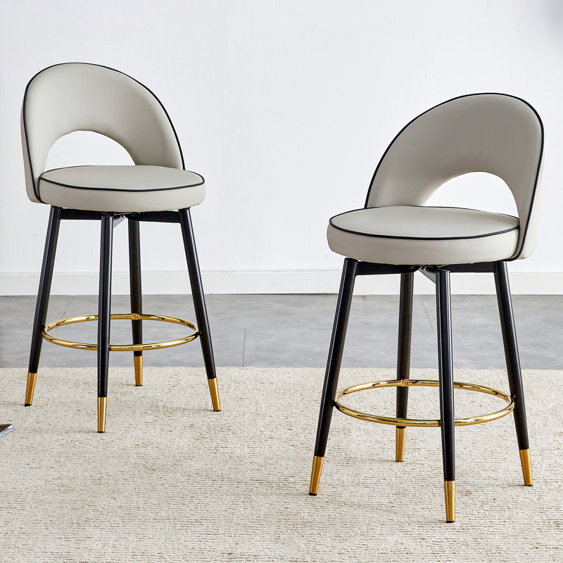 Tabouret de comptoir pivotant rembourré de 25 po avec dossier bas et repose-pieds en métal AriaHome, 2, Gris
