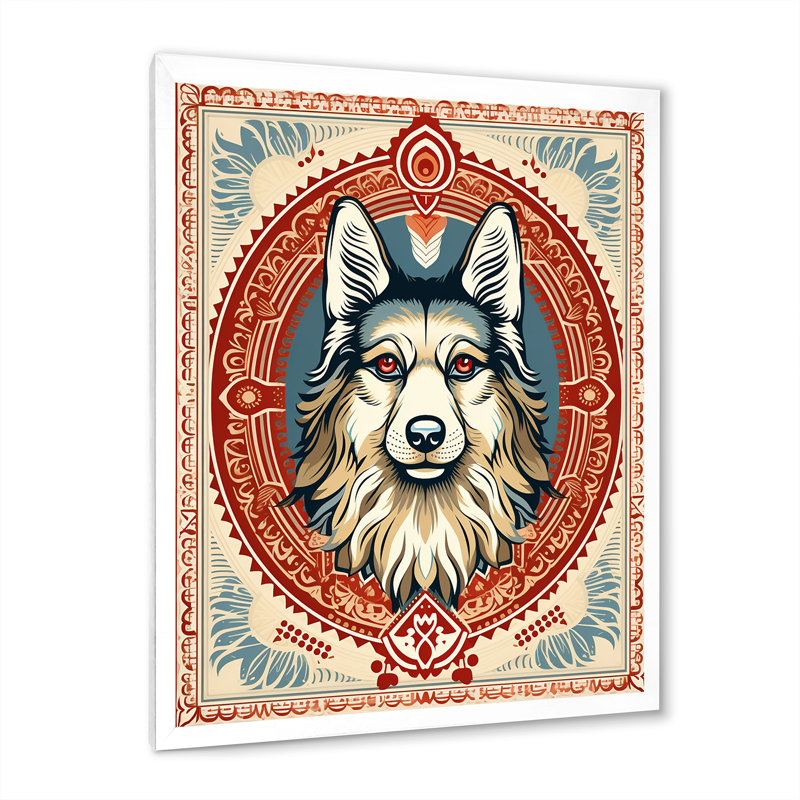 Illustration rétro d'un chien courtois, H 40 po x l 30 po x P 1,5 po, Cadre flottant blanc
