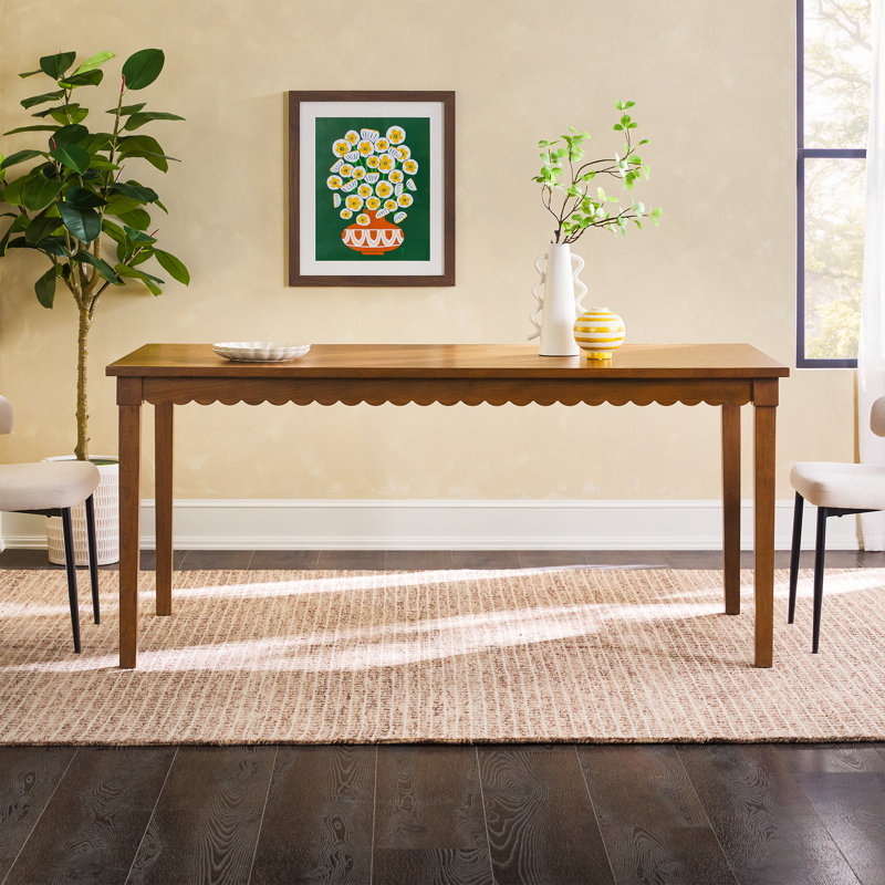 Bathilda Modern Scalloped Easy Assembly Solid Oak Wood Dining Table For 6, Medium Brown Oak