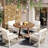 5-Piece Patio Extendable Wooden Dining Table Set with 4 PE Wicker Chairs
