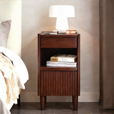 Sturdy Wooden Bedside Table with 1 Drawer and Open Shelves, Ideal for Compact Spaces and Organized Storage