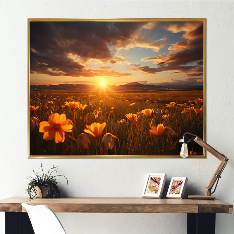 Coucher de soleil sur les prairies - Reproduction d'art mural paysage coucher de soleil, H 24 po x l 32 po x P 1 po