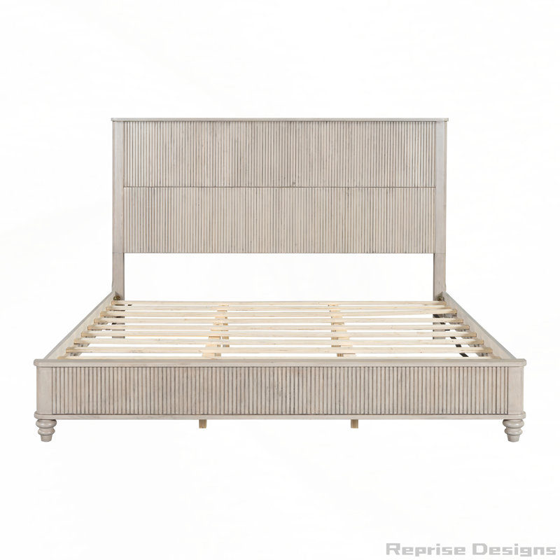 Base de lit en bois massif avec tête de lit haute, Beige, Très grand lit
