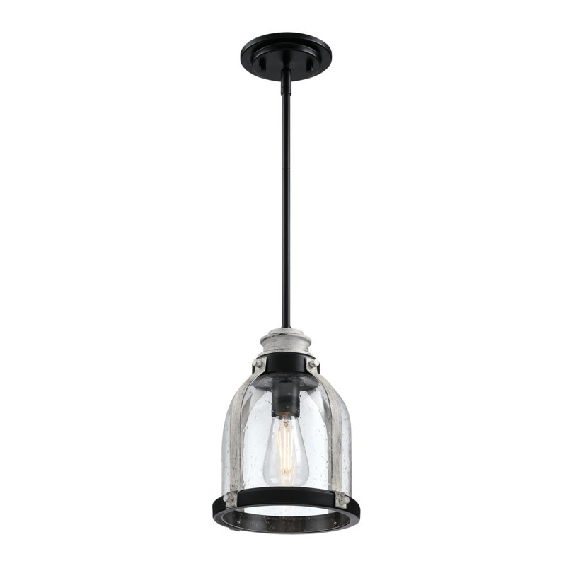 Luminaire suspendu en forme de cloche à 1 lumière Darcy, Noir mat / frêne antique