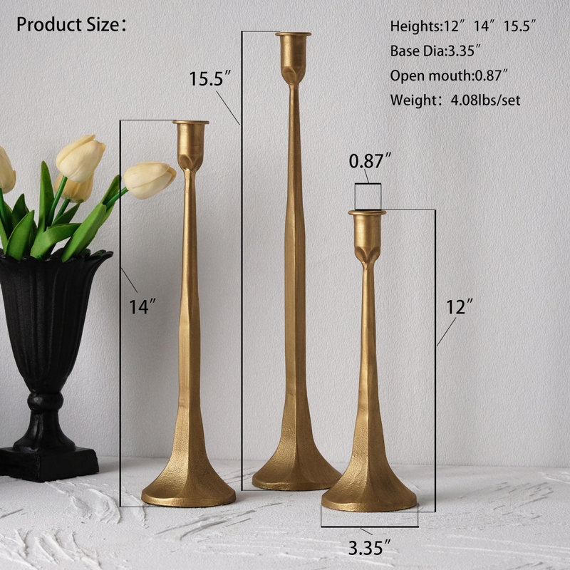 Iron Taper Candle Holder Set of 3, Gold