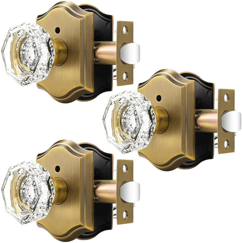 Crystal Privacy Door Knobs, Antique Bronze