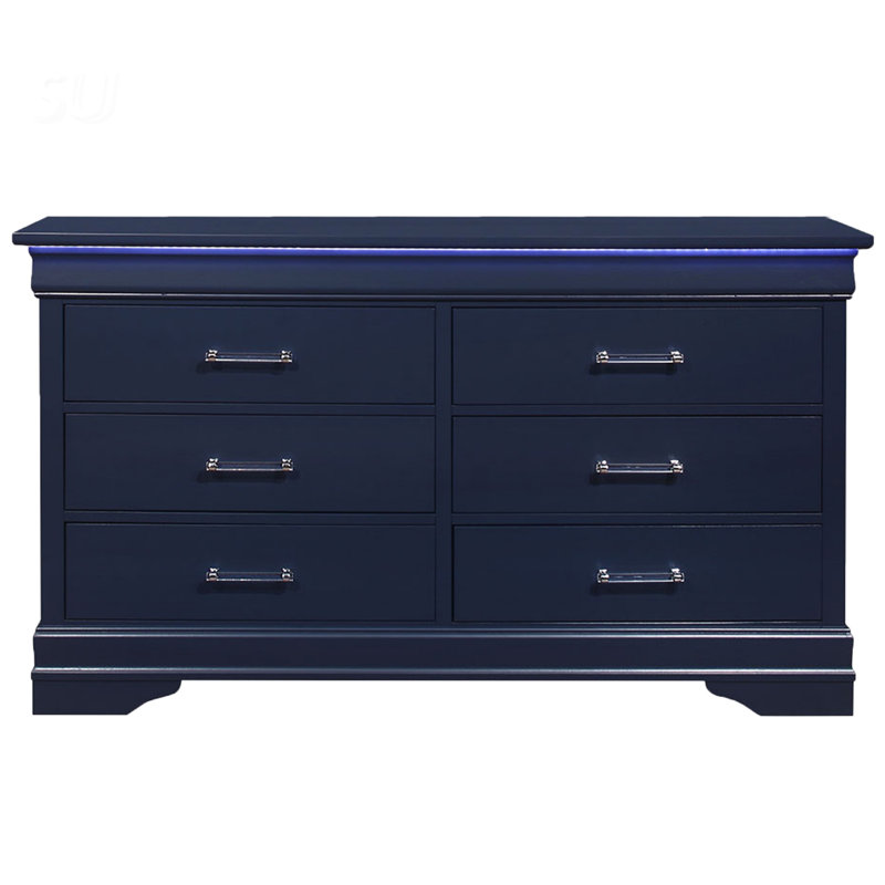 Commode élégante avec tiroirs spacieux et éclairage à DEL, Bleu