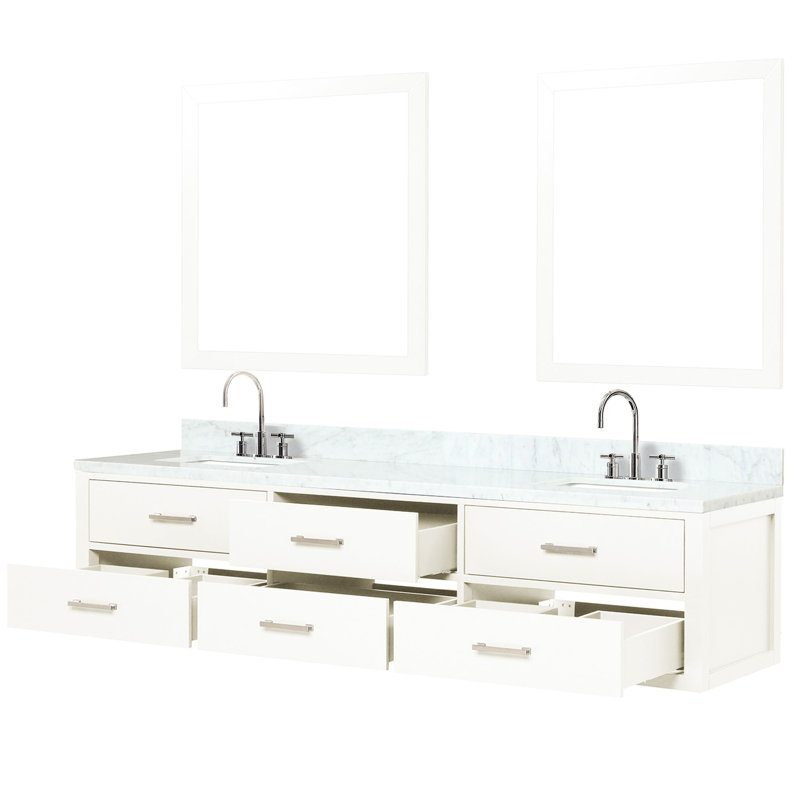80 po L x P 22 po Meuble-lavabo double blanc avec comptoir en marbre, robinets, robinet à 36 paires
