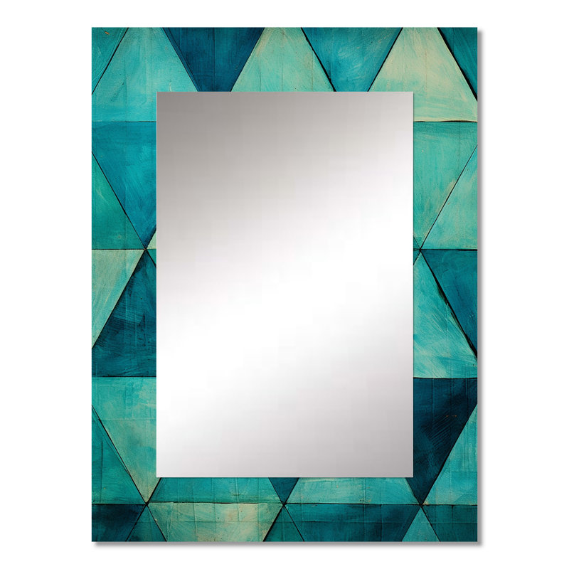 Triangles turquoise - miroir mural formes abstraites, miroir décoratif turquoise, impression d'art en métal, 32 po x 24 po