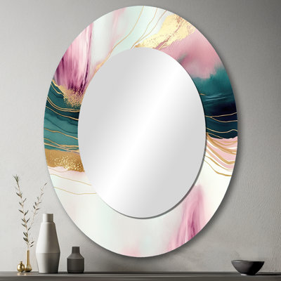 Miroir mural abstrait moderne en marbre rose et vert III