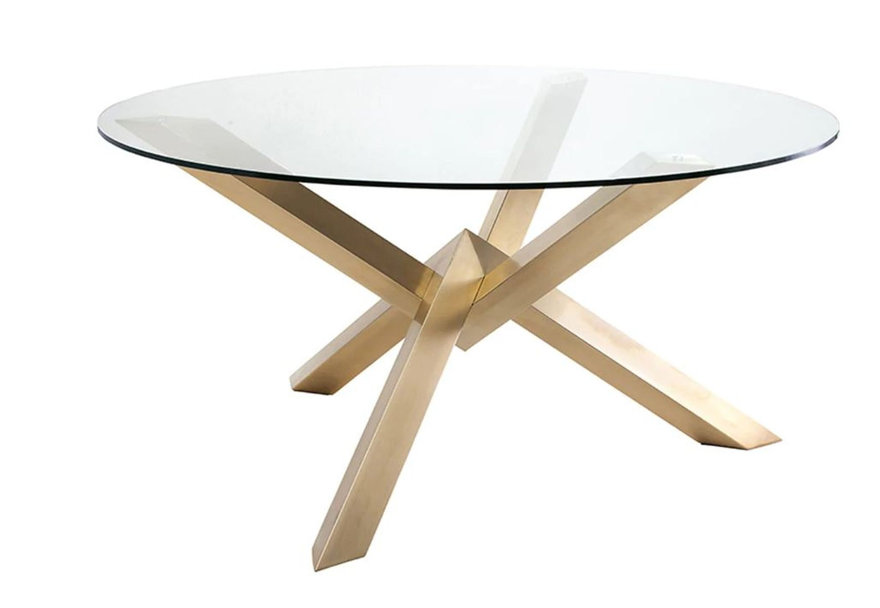 Everly Quinn Wengzy Glass Dining Table with Gold V-style base 60 ...