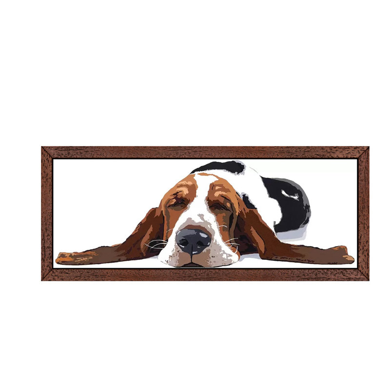 Workin' Like A Dog by Julie Ahmad - Floater Frame Panoramic Print on Canvas, Brown Framed