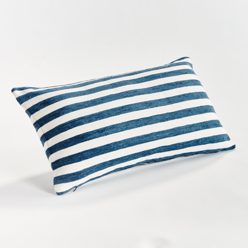 Striped Indoor/Outdoor Reversible Throw Pillow, Rectangular 12"H x 22"W, Dark Blue