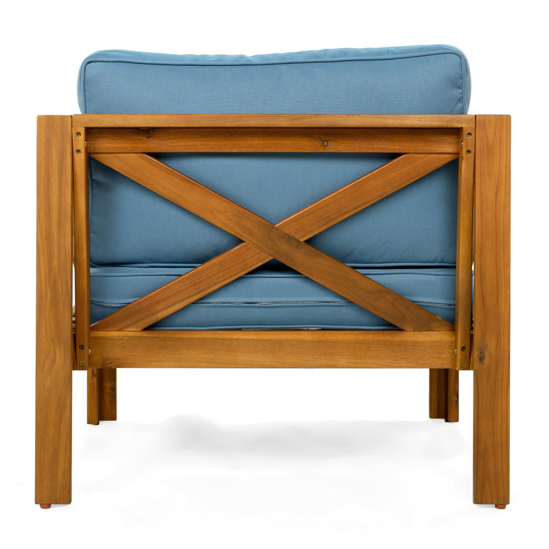 Ensemble de conversation de patio en bois d'acacia 3 pièces comprenant 2 chaises d'extérieur en forme de X avec coussin et dossier, 1 table de bout carrée