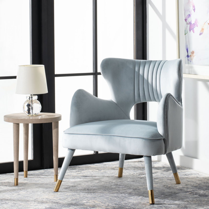 Velveteen Velvet Wingback Chair, Slate Blue