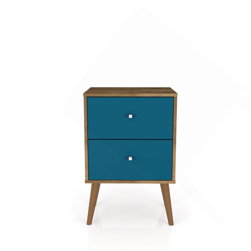 18" Nightstand In Rustic Brown And Aqua Blue (2-Drawer), Brown/Blue