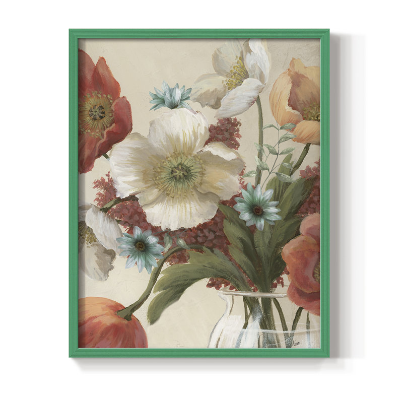 «Poppy Time II», reproduction encadrée - bois massif, 21" H x 17" W, Green
