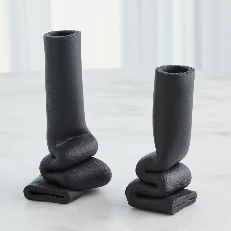 Squoze Handmade Ceramic Table Vase, Black, 7.5" H x 3.5" W x 3" D