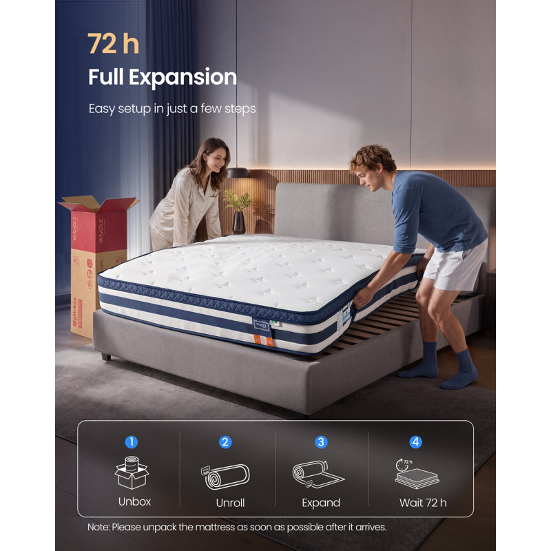 Pocket Sprung Mattress with Cooling Gel Memory Foam, 7-Zone Support, Blue, 140 x 190cm