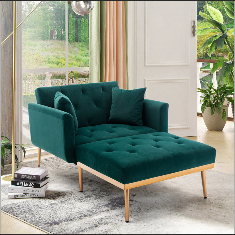 chaise lounge chair   /accent chair, Green Velvet