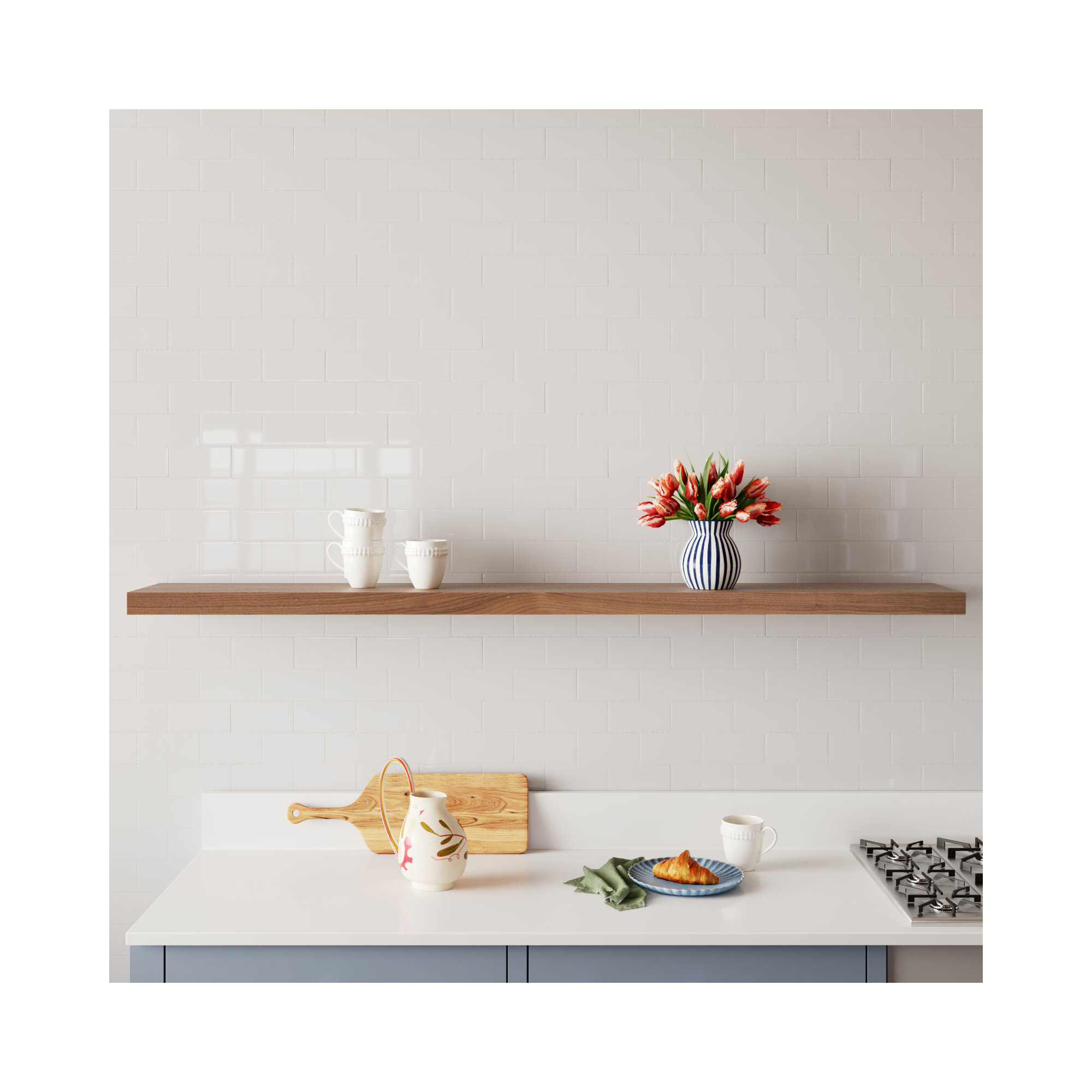 Sherice Floating Shelf, Walnut, 1.97" H x 74.81" W x 10.24" D