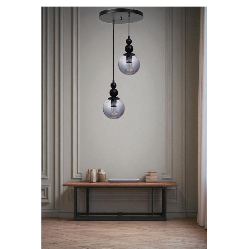 Lustre en métal élégant, finition grise et noire, hauteur réglable de 31,5 à 63,0 pouces | 2 x douilles E27, 40 W maximum | Diamètre: 9,8 po, plaque de base: 9,8 po x 1,2 po | Éclairage élégant pour la salle à manger et l'espace de vie, design moderne