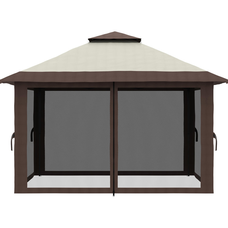 Auvent beige de 13 pi avec filet, 2 toits instantanés pour les cours de musique en plein air, pavillon de camping